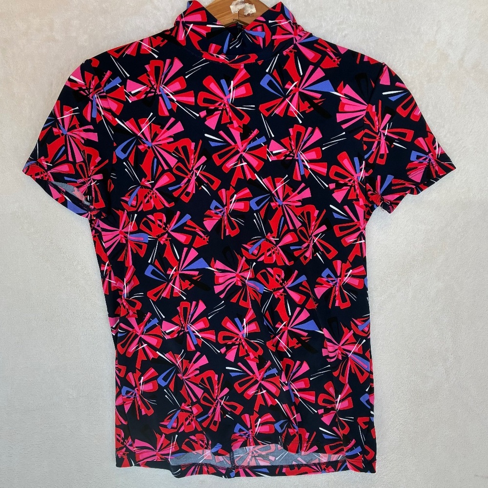 Womens Pink Red Blue Afrofuturism Disco 70s Goddess Vibrant Stretch Shirt Size S